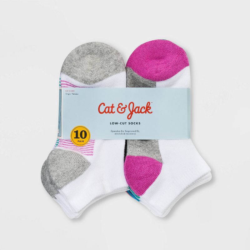 Girls' 10pk Striped Low Cut Knitted Socks - Cat & Jack™ White, 2 of 3
