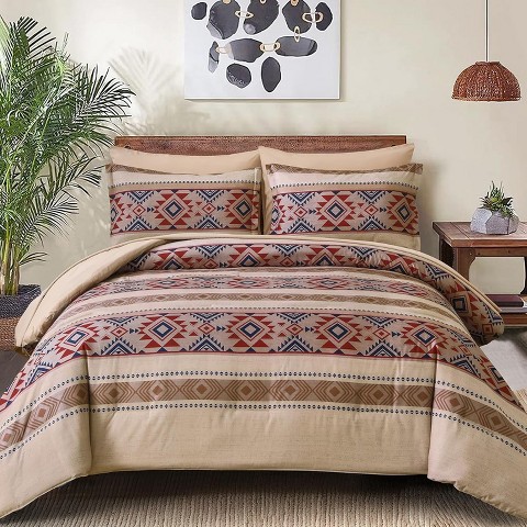 Der Rose BALHAM TRADE-7 Pieces Comforter Set Queen Size Boho Striped Soft Microfiber Bedding Set Khaki Queen 90" x 90"