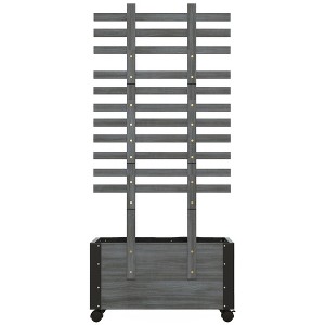 Wooden Raised Garden Bed, Planter Box w/ Trellis and Metal Corners, Portable on Wheels for Patio, Deck - 1 of 4