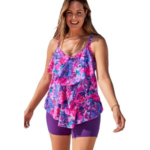 Swim 365 Longer-Length Tiered-Ruffle Tankini Top - 1 of 4