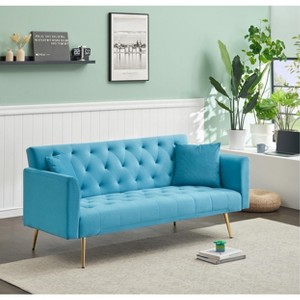 Lyngins 71 Inch Velvet Convertible Couch,Upholstered Loveseat Sofa,Sofa Bed for Living Room,Bedroom - 1 of 4