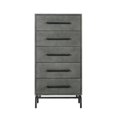 Ashton 5 Drawer Wood and Metal Chest Gray - Finch