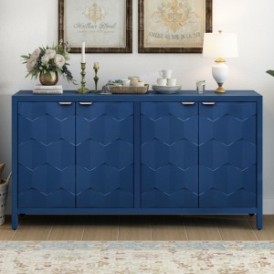 Exquisite 4-Door Cabinet with Honeycomb Design Doors, Providing Generous Storage for Study, Entryway, and Living Room - 1 of 4