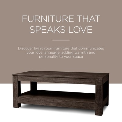 Weathered Brown Rectangular Wooden Coffee Table with Storage Shelf