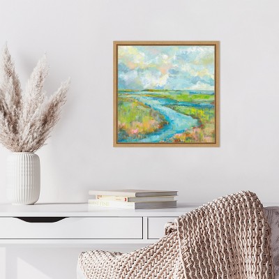Jeanette Vertentes Marsh Stream Canvas Print with Maple Frame