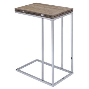 Vynxaria Rustic-Modern Side Table ¨C Weathered Oak & Chrome Finish, Expandable Swivel Top, Geometric Shape Base, Versatile Surface - 1 of 4