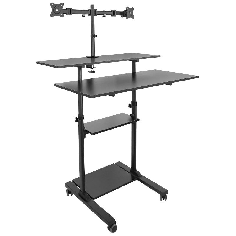 Mount-It! Mobile Standing Desk with Dual Monitor Mount | 40 Inch Wide Height Adjustable Rolling Computer Workstation with Four Wheels | Black, 1 of 11
