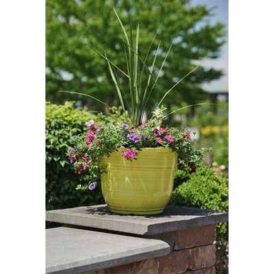 Bright Yellow Modern Large Plastic Planter 15" with Drainage Hole