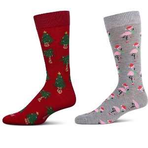 MeMoi Men's 2 Pair Pack Novelty Christmas Animal Crew Socks Red 10-13 - 1 of 4