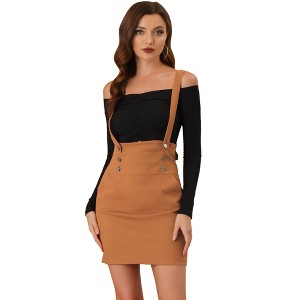 Allegra K Women's Button Decor High Waist Straight Braces Suspender Skirt - 1 of 4