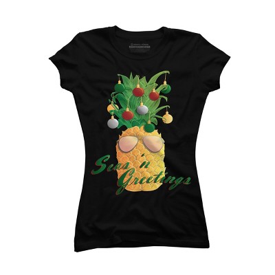 Junior's Design By Humans Christmas Pineapple By Desdymona T-Shirt
