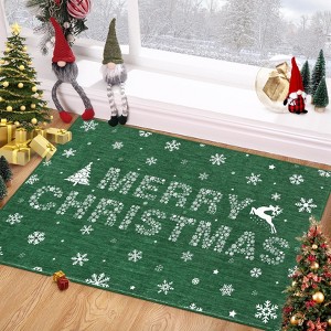 Christmas Snowflake Area Rug, Washable Non Slip Carpet for Entryway Front Door Living Room Laundry, Merry Christmas Mat - 1 of 4