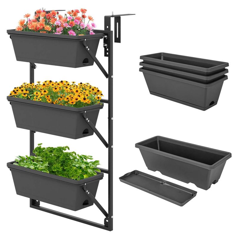 Costway Hanging Vertical Planter with 3 Planter Boxes & Detachable Hooks for Flowers, 1 of 11