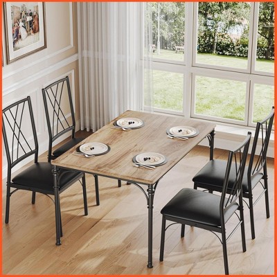 Dining Table Set for 4, Kitchen Table and Chairs for 4 with Upholstered Chairs, 5 Piece Rectangular Kitchen Table Set