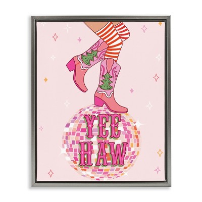 Stupell Industries Yeehaw Christmas Cowboy Black Framed Floater Canvas Wall Art