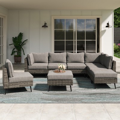 8-piece Wicker Sectional Sofa Gray 8 Pieces