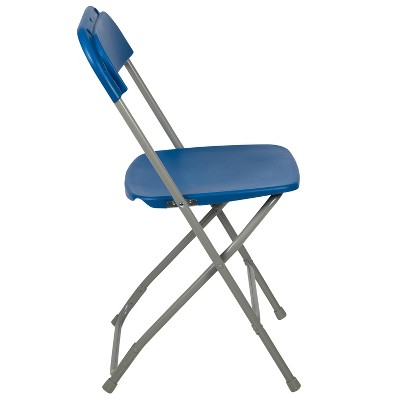 Emma + Oliver Set of 10 Blue Plastic Folding Chairs with Steel Frame