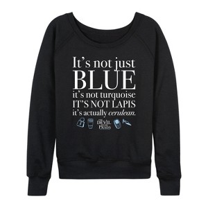 Women's - The Devil Wears Prada - Not Just Blue Lightweight French Terry Wide Neck Long Sleeve Shirt - 1 of 4