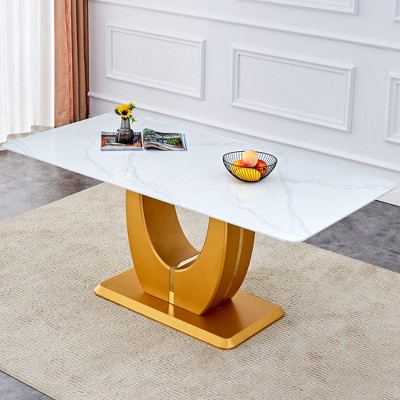 NicBex Dining Table 71" Modern Rectangular Imitation Marble Decorative Glass dining table for Dining Room