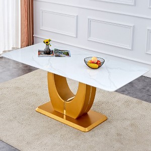 NicBex Dining Room Table for 4 Luxury 71" Long Dining Table Counter Height Table with MDF Form Base and Imitation Marble for Dining Rooms, Gold - 1 of 4