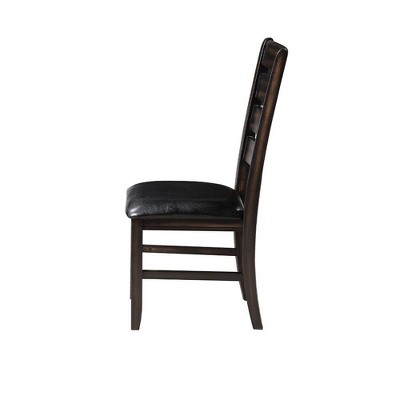Espresso Ladderback Side Chair Set with Black Upholstery