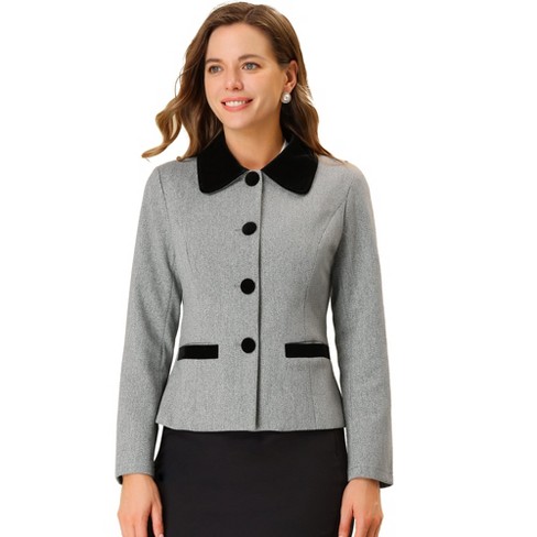 Allegra K Women's Work Office Contrast Collar Single Breasted Winter Coat  Light Grey Large : Target