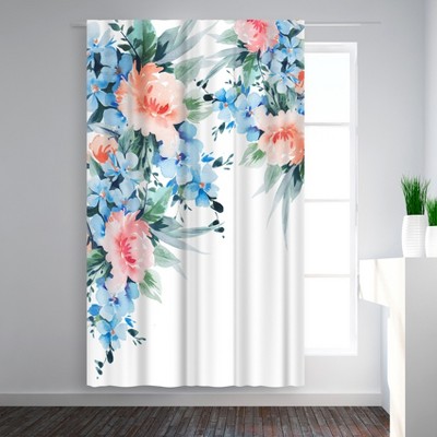 Americanflat Blue Orange Blossom Bouquet Watercolor by Victoria Nelson Blackout Rod Pocket Single Curtain Panel 50x84