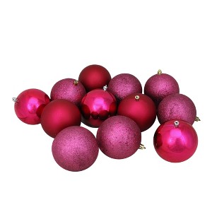 Northlight 12ct Magenta Pink 4-Finish Shatterproof Christmas Ball Ornaments 4" (100mm) - 1 of 3