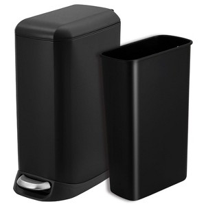 3.2 Gallon/12 L Bathroom Trash Can with Lid, Stainless Steel Kitchen Trash Can, Soft Close Step-On Pedal, Fingerprint-Resistant Finish - 1 of 4