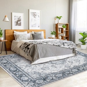 Traditional Vintage Floral Printed Area Rug: Washable with non-slip backing. Soft low-pile floor covering, ideal for living rooms - 1 of 4