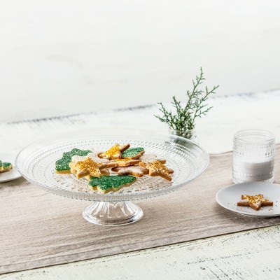 Clear Glass Pedestal Cake Stand with Beaded Detailing