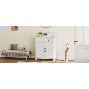 Farmhouse Storage Cabinet with 3 Adjustable Shelves & Drawer, Scratch-Resistant Waterproof Finish, Rustic Brown & White Kitchen Pantry Organizer - 1 of 4