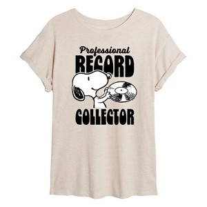 Women's - Peanuts - Snoopy Record Collector Oversized Graphic T-Shirt - 1 of 4