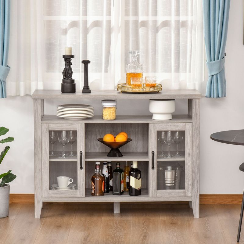 HOMCOM Retro Style Storage Sideboard Buffet with 3 Open Compartments, 2 Framed Glass Door Cabinets and Anti-Topple, 2 of 7