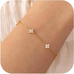 Bracelets for Women 14K Gold Silver Plated Ring Bracelet Hand Chain Dainty Evil Eye Heart Clover Daisy Cubic Zirconia - 1 of 4