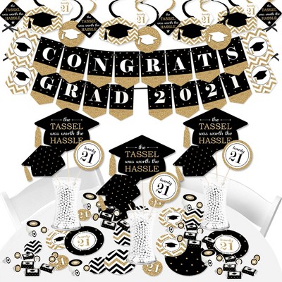 Big Dot of Happiness Gold - Tassel Worth the Hassle Grad - 2021 Black Graduation Party Supplies - Banner Decoration Kit - Fundle Bundle