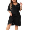 Agnes Orinda Women's Plus Size Stitched Knitted Short Sleeve V Neck Comfy Soft Casual Nightgown - 2 of 4