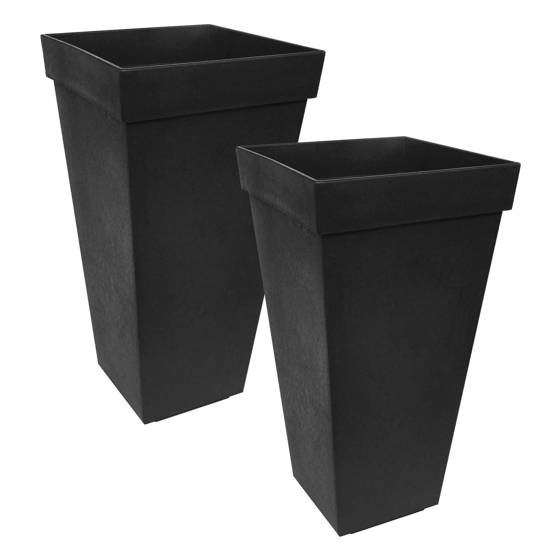 Tierra Verde 2 Pack Indoor Outdoor Self Watering Planter, Square Design, Weatherproof for Patio, Garden, & Porch Use, Symphony, 15"W x 28"H, Black