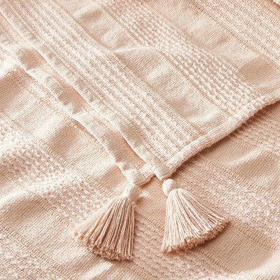 Textured Stripe Dobby Throw Blanket with Corner Tassels Blush - Hearth &#38; Hand&#8482; with Magnolia_1