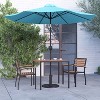 Merrick Lane Five Piece Faux Teak Patio Dining Set Includes Table, Two Club Chairs, 9' Patio Umbrella and Base - 2 of 4