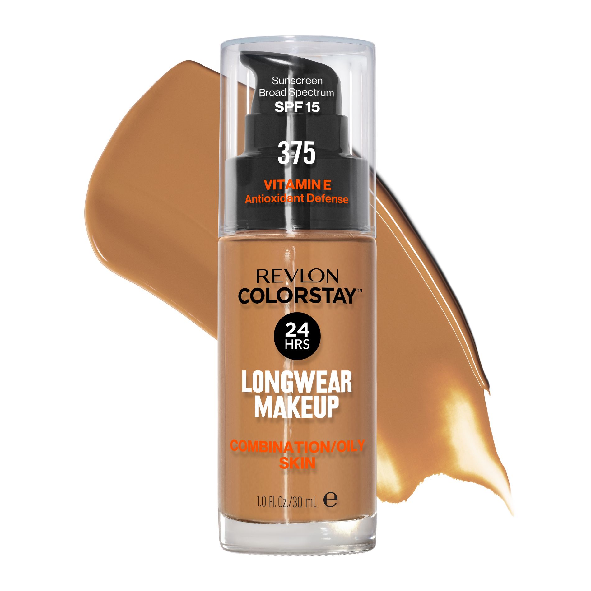 Revlon ColorStay Makeup for Combination/Oily Skin - SPF 15 - 375 Toffee - 1 fl oz: Medium Coverage, Liquid, Face, Fragrance-Free
