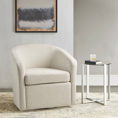 Ivory Velvet Barrel Swivel Chair with Metal Base