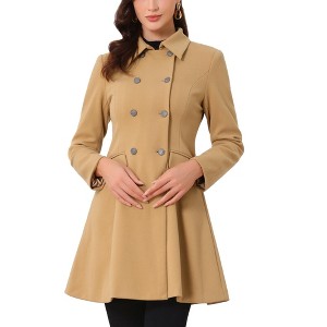 Allegra K Women's Winter Double Breasted Vintage Velvet Contrast Collar Overcoat - 1 of 4