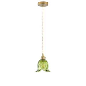 Dewdrop Vintage Style Ceiling Light Petal Glass Shade Green Glass Pendant 1 Light ETL Certified For Kitchen Island Bedroom - 1 of 4