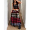 Women's Boho Maxi Skirt - Flowy Flared Ruffle Design for Summer & Going Out Outfits Gingham Red - 3 of 4
