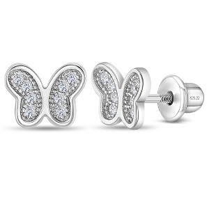 Girl's Petite CZ Butterfly Screw Back Sterling Silver Earrings - In Season Jewelry - 1 of 4
