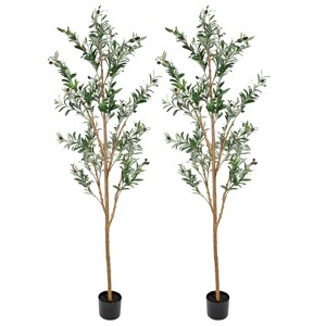 HomeRoots Set Of Two 84" Green Artificial Olive Trees in a Black Pot - 1 of 1