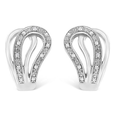 Haus of Brilliance Silver Pave-Set Diamond Accent Horseshoe Hoop Earring