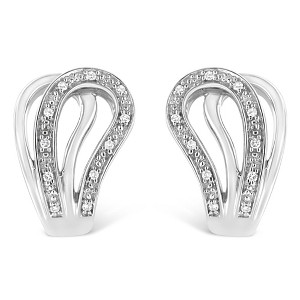 Haus of Brilliance Silver Pave-Set Diamond Accent Horseshoe Hoop Earring - 1 of 4