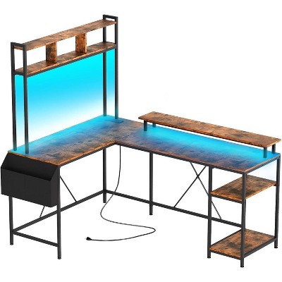 L Shaped Gaming Desk, Reversible Corner Desk with Power Outlets